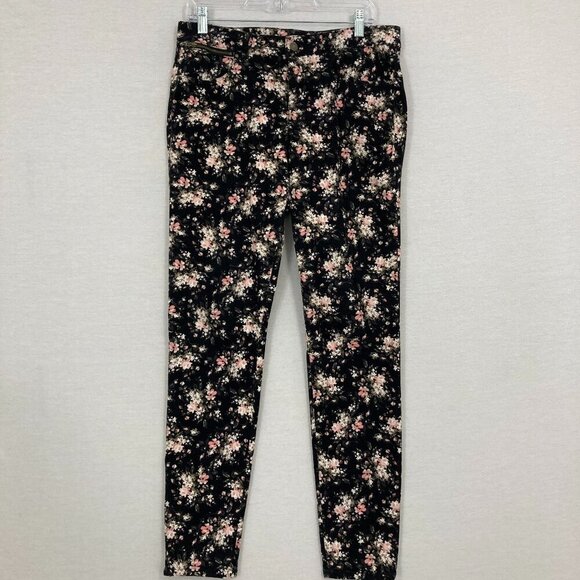Club Monaco Black Multi Color Floral Corduroy Slim Pants size 10 - Picture 1 of 12